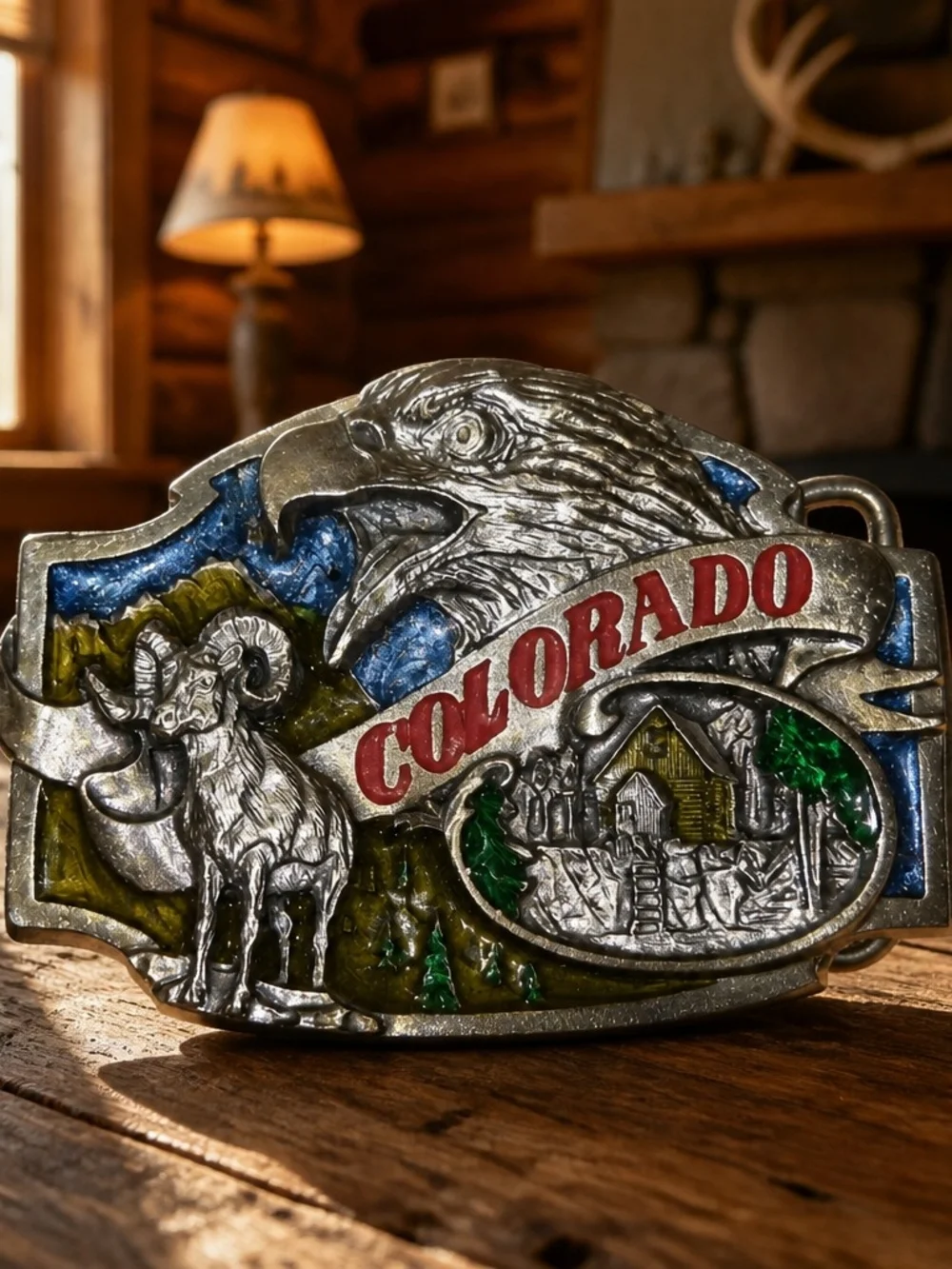Vintage 1988 Siskiyou Pewter Colorado Bighorn Ram & Eagle Belt Buckle USA 1229